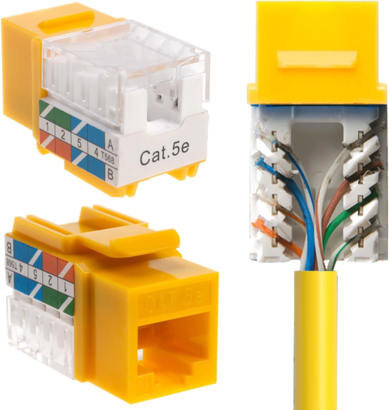 SATMAXIMUM RJ45 Cat5e CAT6 Keystone Ethernet Wall Jack Punch Down UTP 45 grados (terminación más fácil que 90 grados), perfil delgado negro (5)