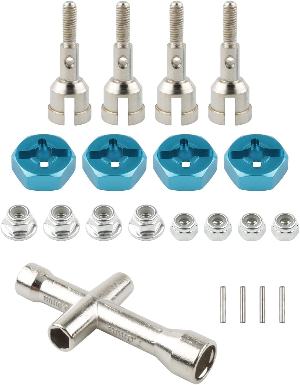 7mm to 12mm Wheel Drive Hex Convert Adapters & Axle Shaft & Lock Nuts & Wrench for 1/18 WLtoys A949 A959 A969 A979 K929 RC Cars Upgrade to 1/10 Wheel, Set of 4