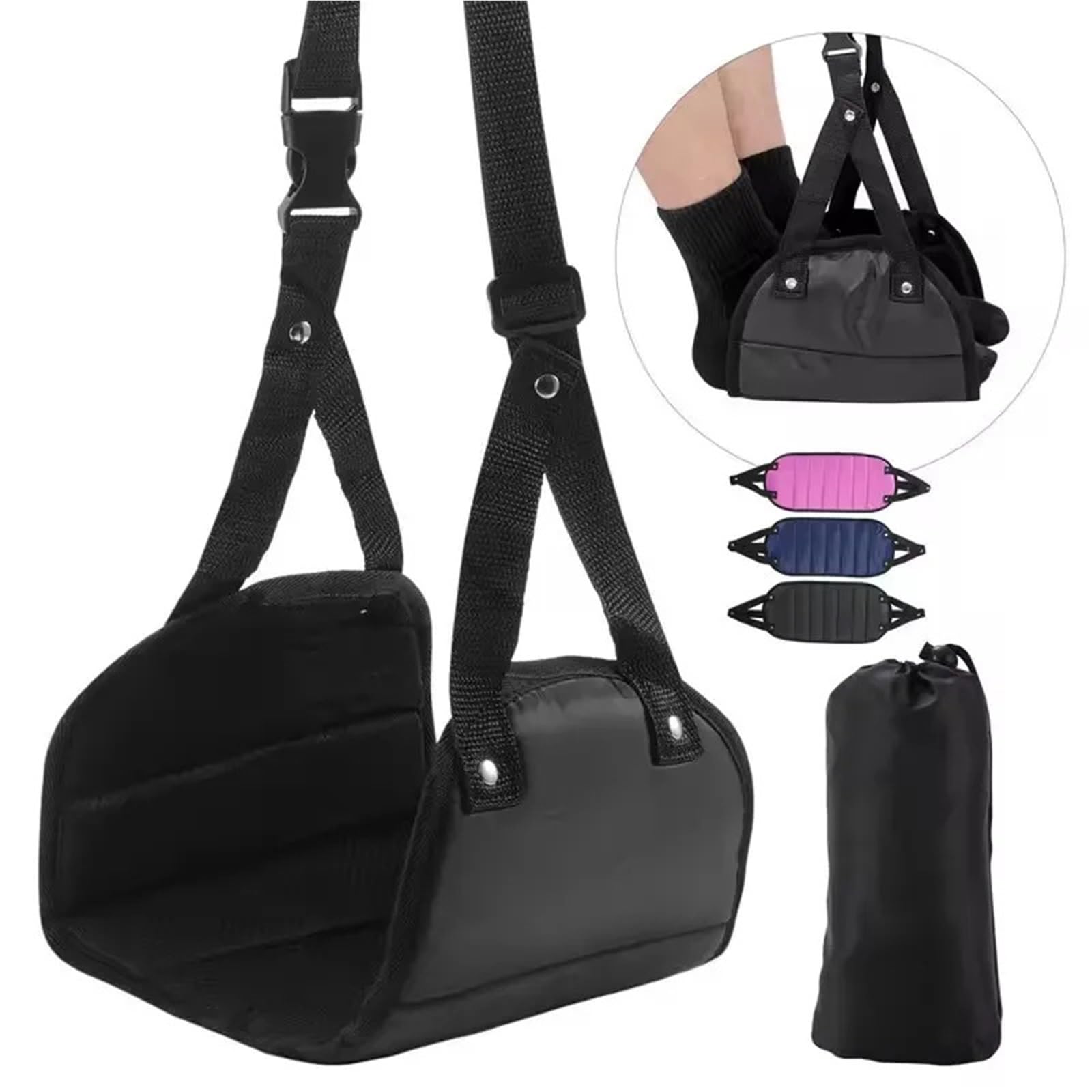 Reposapiés Artículos básicos de Viaje portátiles Reposapiés Reposapiés de avión Reposapiés de Altura Ajustable Accesorios de Viaje Hamacas(Black-5PCS)