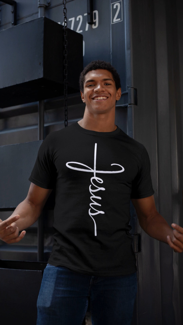 Amazon.com: Jesus Cross Script T-Shirt Small Black 0