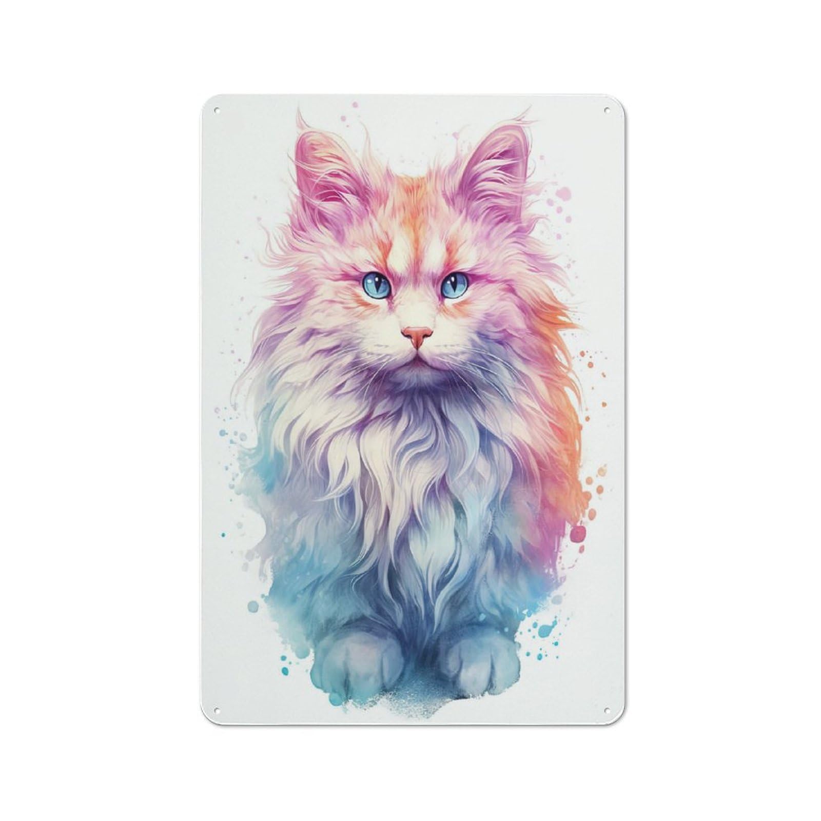 Junmoney Style-21 Pastel Persian Cat Art Rustic Tin Sign 30X20cm, Vintage Porch Wall Decor For Conservatory, Home Bar Or Utility Room