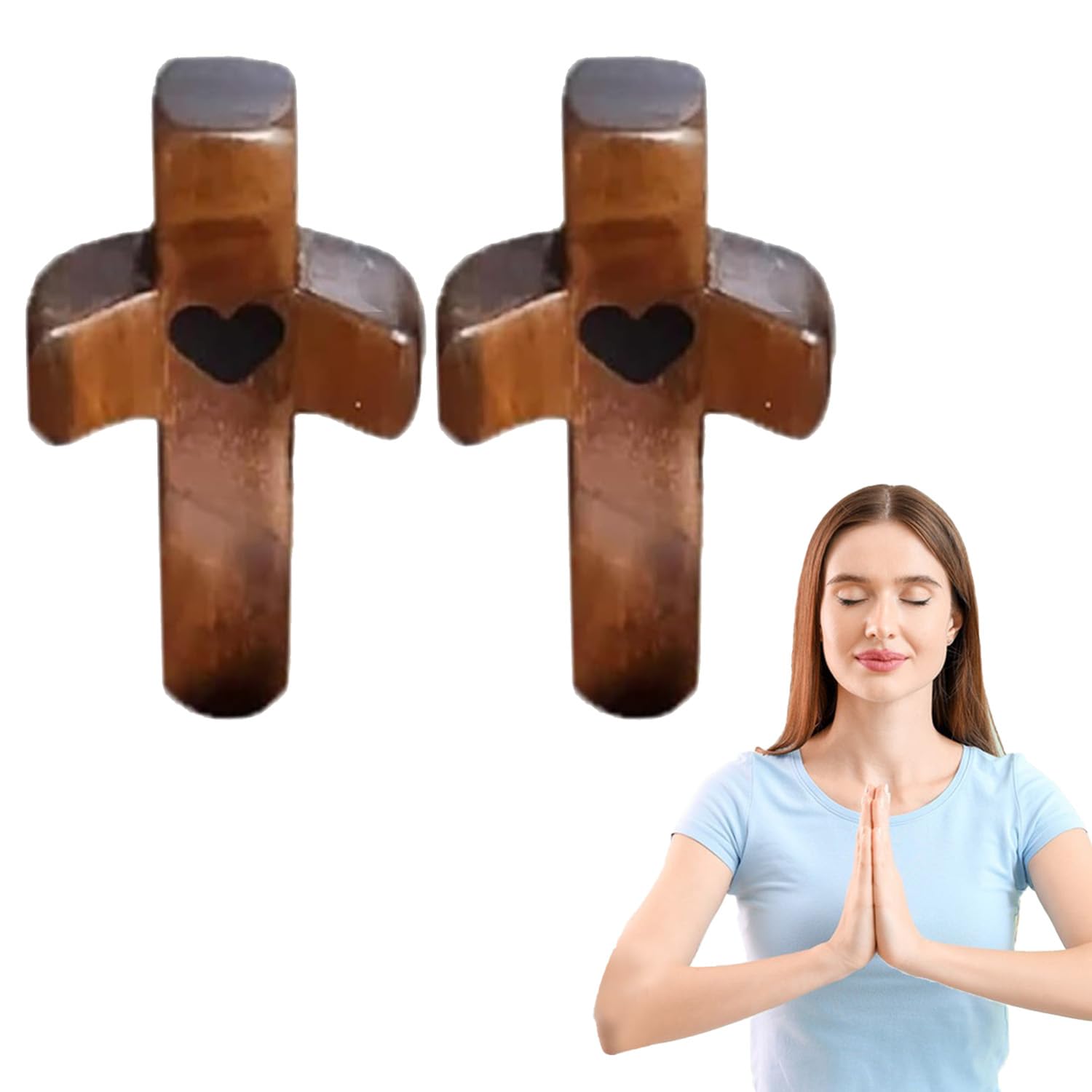 QuaHom Cross My Heart Wooden Cross, Handheld Cross with Epoxy Heart | Comfort Soothing Pocket Cross for Relief Anxiety - Encouraging Spiritual Gift (2PCS)