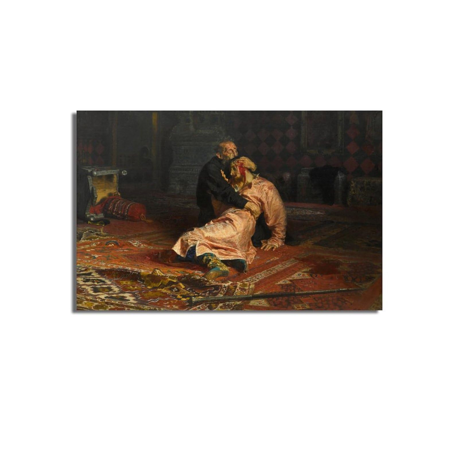 Ivan the Terrible and His Son on Friday 16 November 1581 by Ilya Repin Circa 1885 Realism art Vintage Print Poster wall art decoration canva room decorative gift 24x16" Overall Size