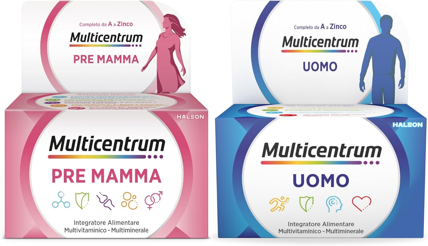Multicentrum Pre Mamma e Uomo, Integratori Coppia, 30+60 compresse