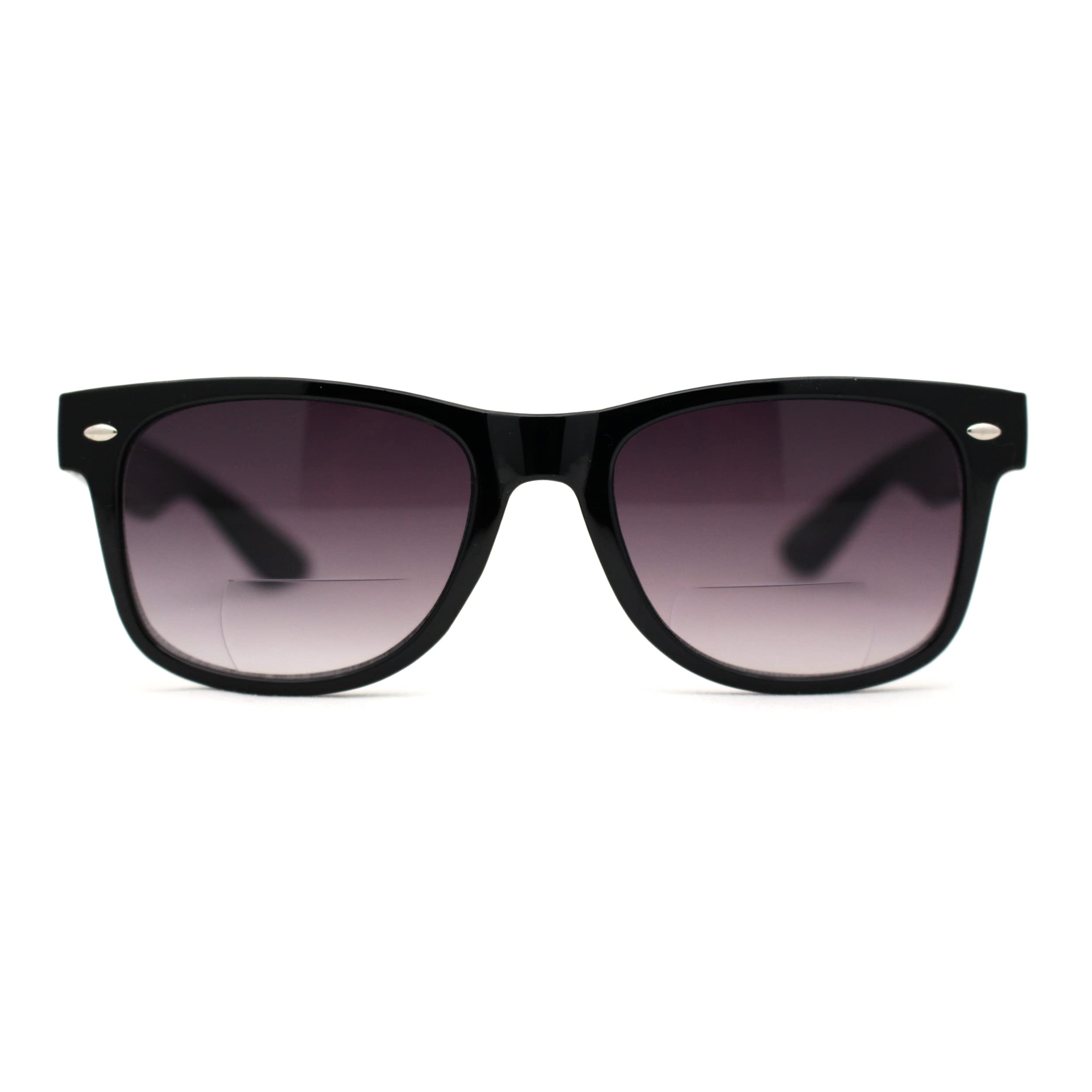 Retro Horn Rim Bi-focal Reading Sunglasses [Bifocal] Black Smoke +4.0