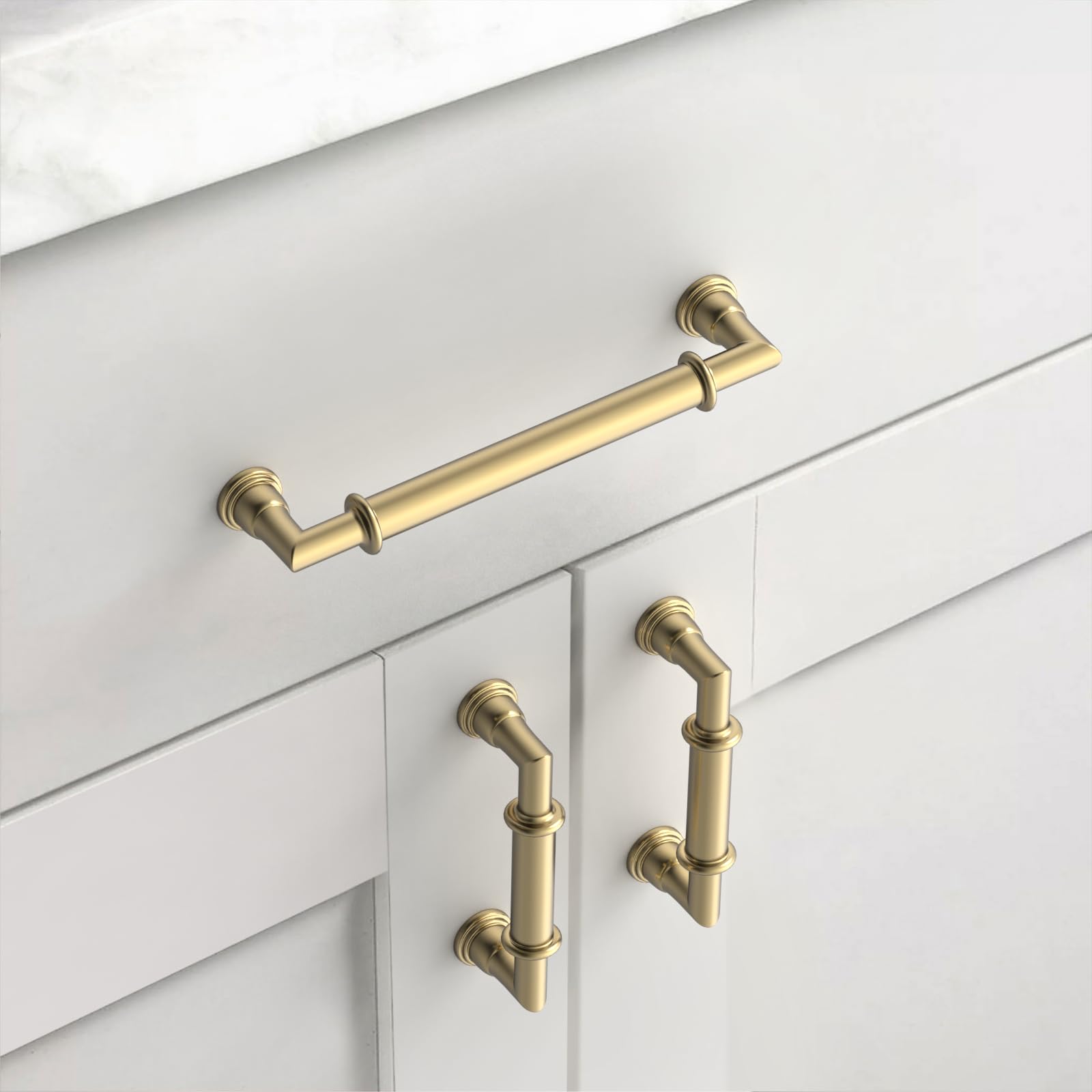 Asidrama Paquete de 10 manijas de gabinete de cocina de bronce champán de 5 pulgadas (128 mm), tiradores de gabinete, accesorios de gabinete de cocina para tiradores de cajones de armario
