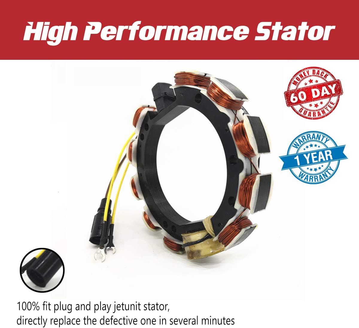 Stator for Johnson Evinrude 173-3536 583340 583536 763767 Outboard 65/80 Jet 85,88,90,100,112,115 HP 9-Amp 4-Cylinder 2-Stroke 1988-1998