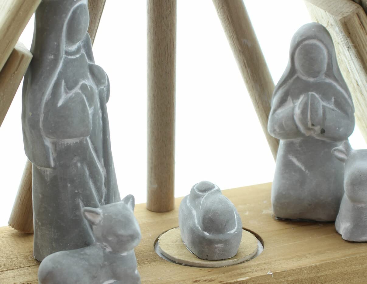Dekoleidenschaft Crèche de Noël avec éclairage LED, étable en bois de hêtre, figurines en béton, décoration de Noël, crèche en bois
