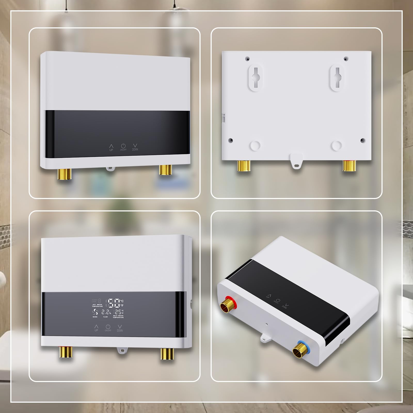 Podgrzewacz przepływowy, 6000 W, elektryczny podgrzewacz wody ze wskaźnikiem temperatury LED, podgrzewacz wody 230 V do kuchni i prysznica, łazienki, bez wtyczki, odporny na ciśnienie, odpowiedni