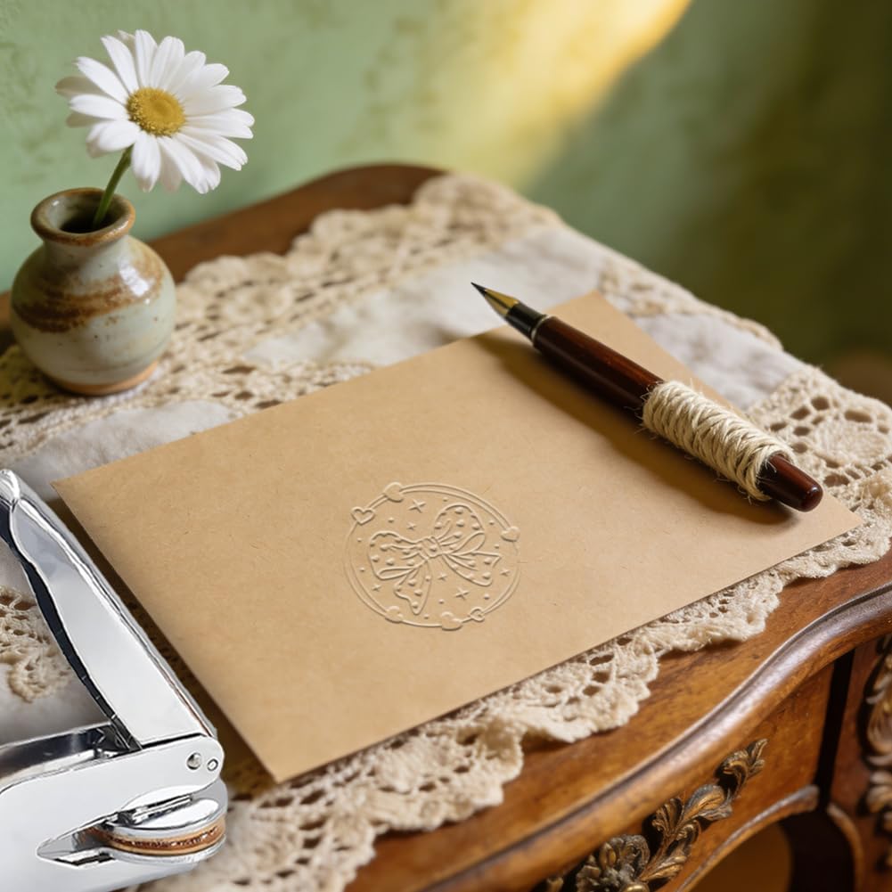 ANATTASOUL Timbro personalizzato con fiocco e cuore a libro, con robusto alloggiamento in acciaio, per libri, biglietti da visita, biglietto di invito
