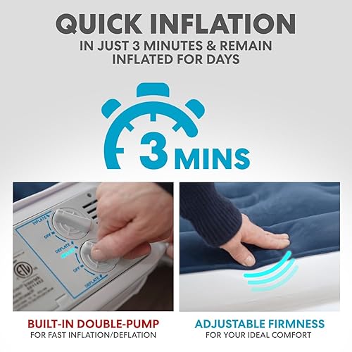 Miniatura 3 de Simpli-Magic Premium Collection - Colchón de aire de lujo, bomba integrada de alta capacidad para el hogar y el campamento, doble altura, ajustable,