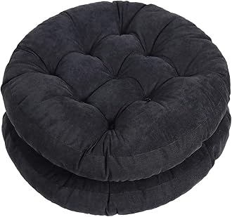 Tiita Seat Cushion Round, Hanging Chair Cushions, Floor Cushion 22 Inch Set of 2, Throw Pillows Indoor/Outdoor (Black, 22 x 22 x 4 Inches)