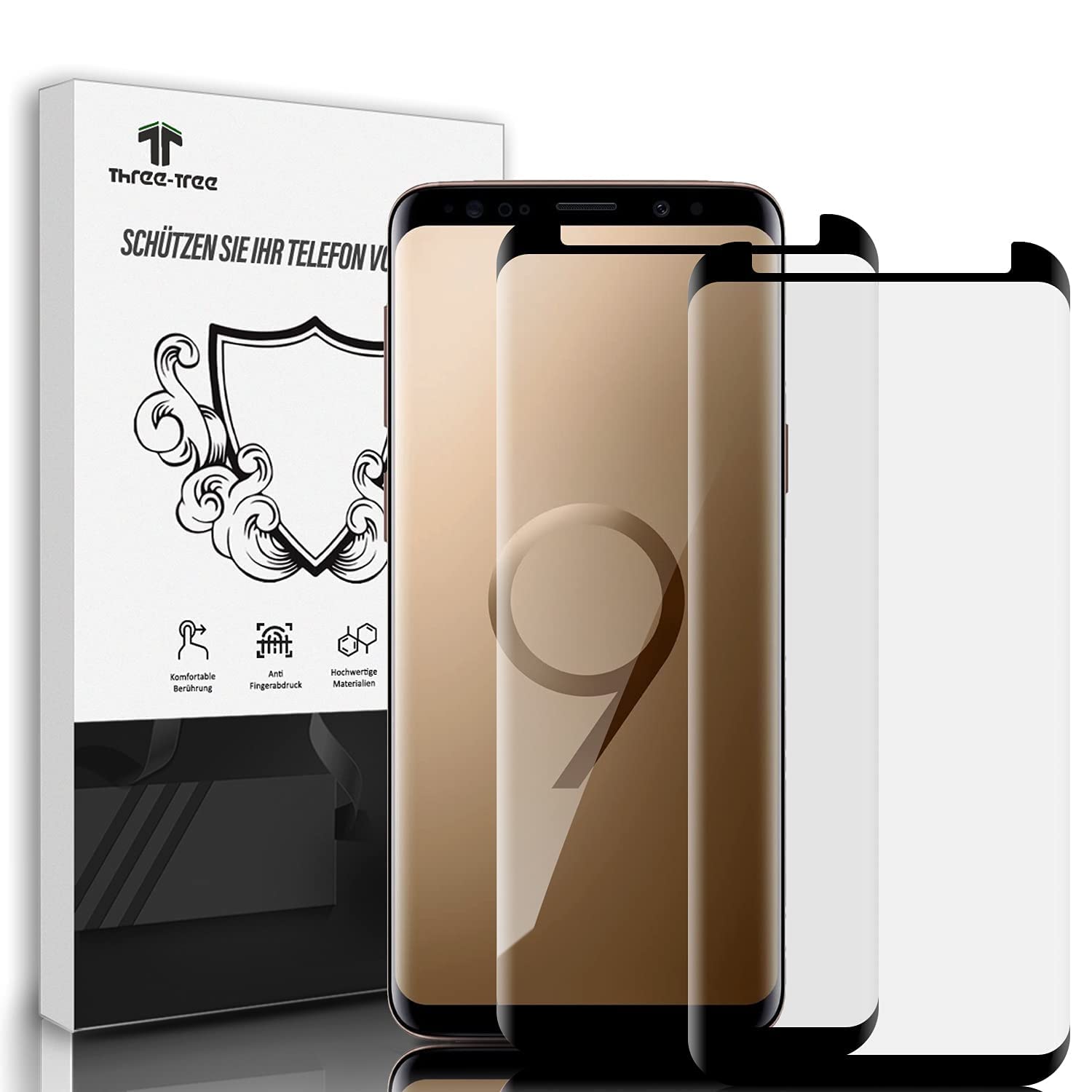 Screen Protector for Samsung Galaxy S9, 9H Hardness, No Bubbles, 3D Full Coverage, Anti-Scratch, HD Clear Tempered Glass Screen Protector (Pack of 2) for Galaxy S9