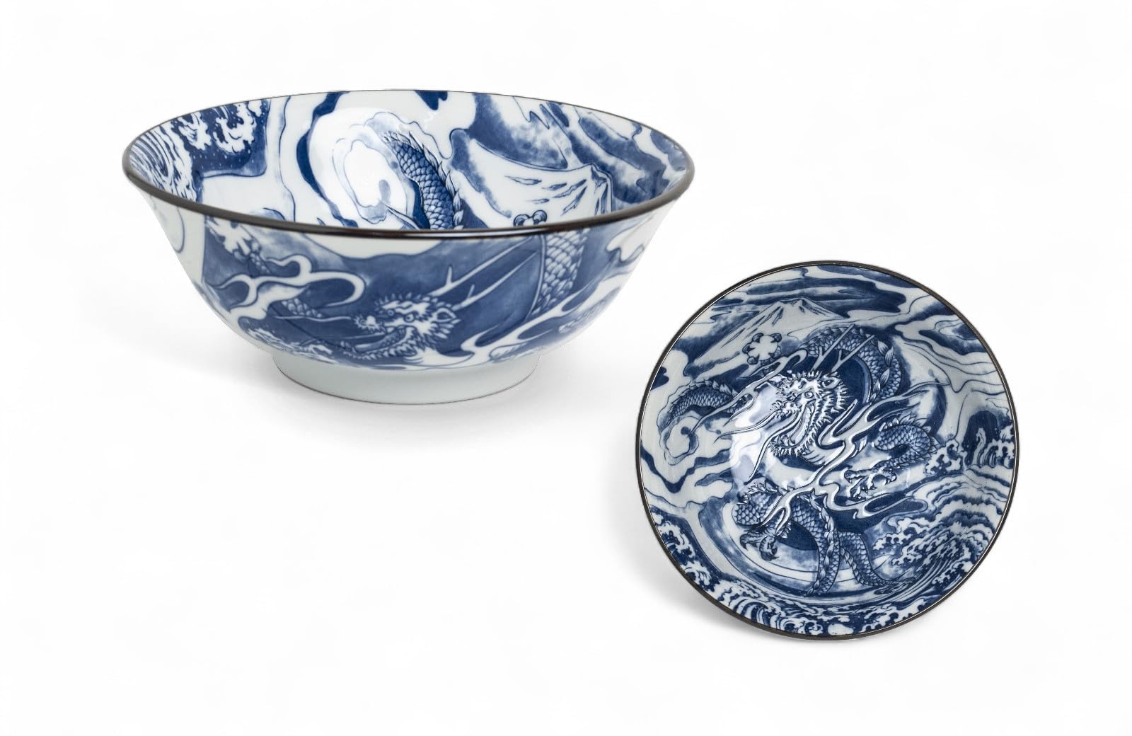 Japan-Bowls Edition Dragon Gott Edition - Grands bols à ramen Ø 20,5 cm - En porcelaine - Bols asiatiques de qualité supérieure pour ramen, udon, riz et soupes (lot de 2 bols au dieu dragon - Nuage