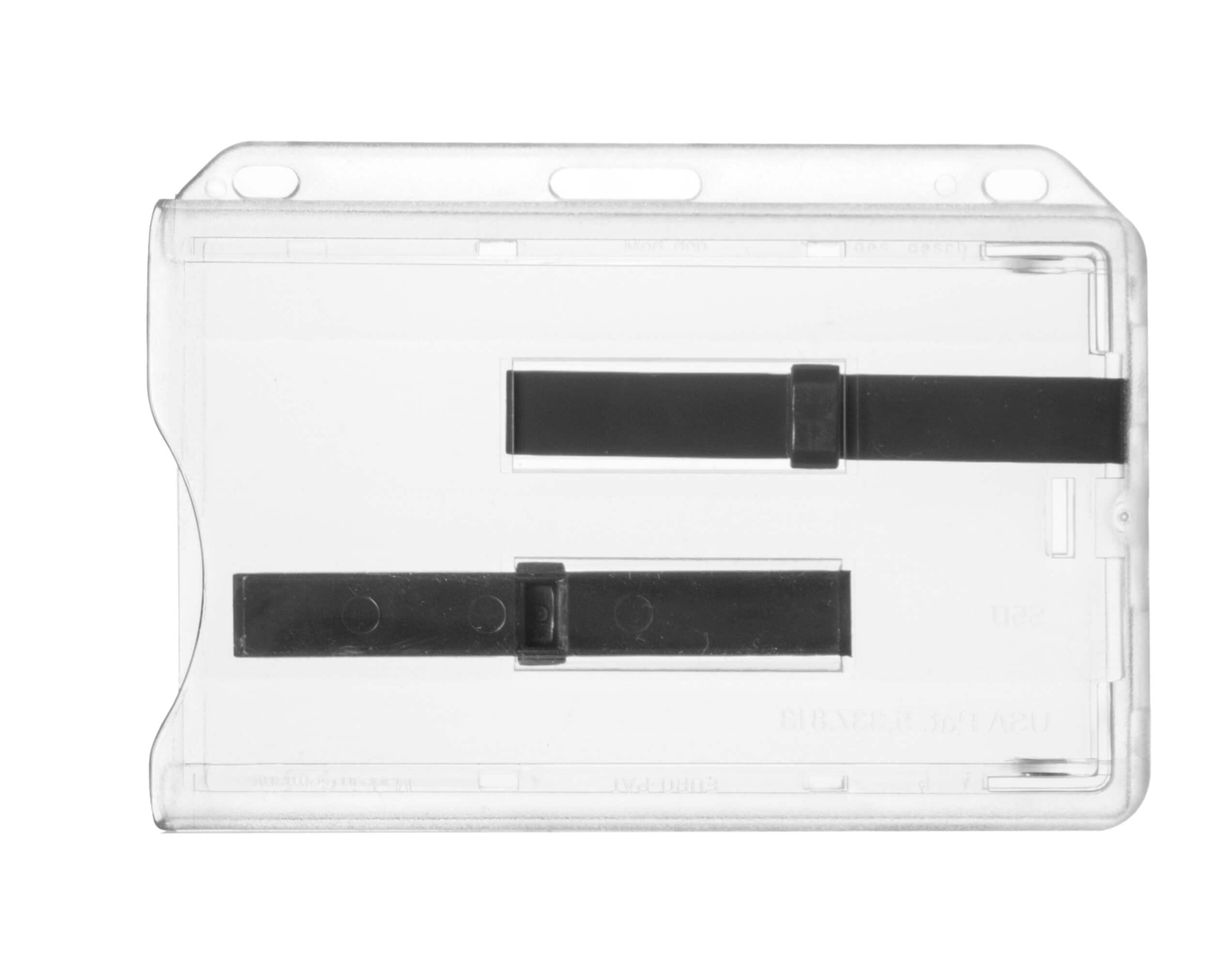 Karteo Ausweishülle mit Ausweishalter ausziehbar [10 Stück] schwarz mit Clip und Karabinerhaken Kartenhalter horizontal für zwei Karten transparent mit Schieber schwarz