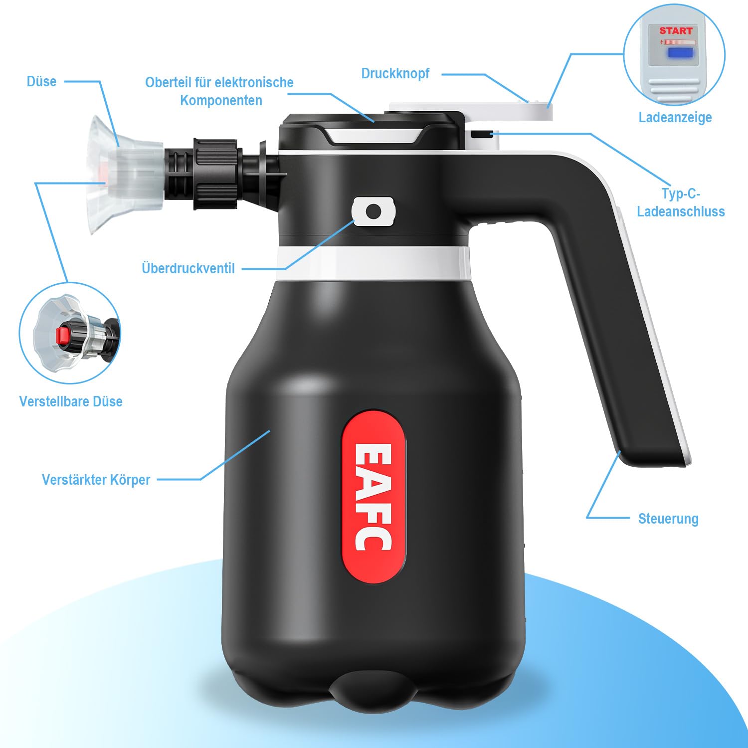 Schaumsprüher Elektrisch 2L, Drahtlos Pumpsprühflasche, Aufladbar Drucksprüher, Akku Drucksprüher Für Autowäsche, Zuhause Reinigen