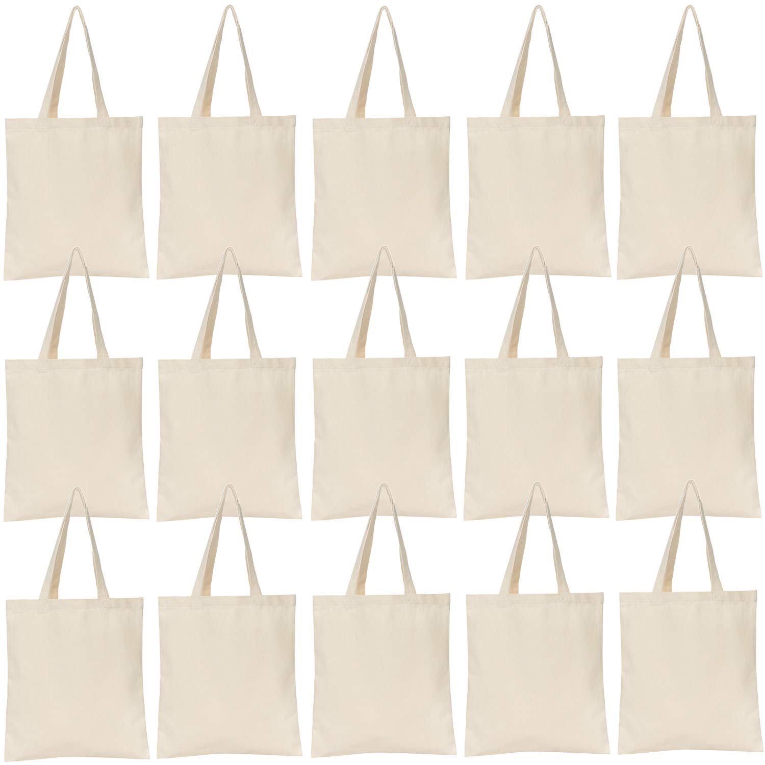 Jillmo Canvas Tote Bags Bulk, 12oz Plain Blank Tote Bags for Crafts (15 Pack), Nature, 15 Pack