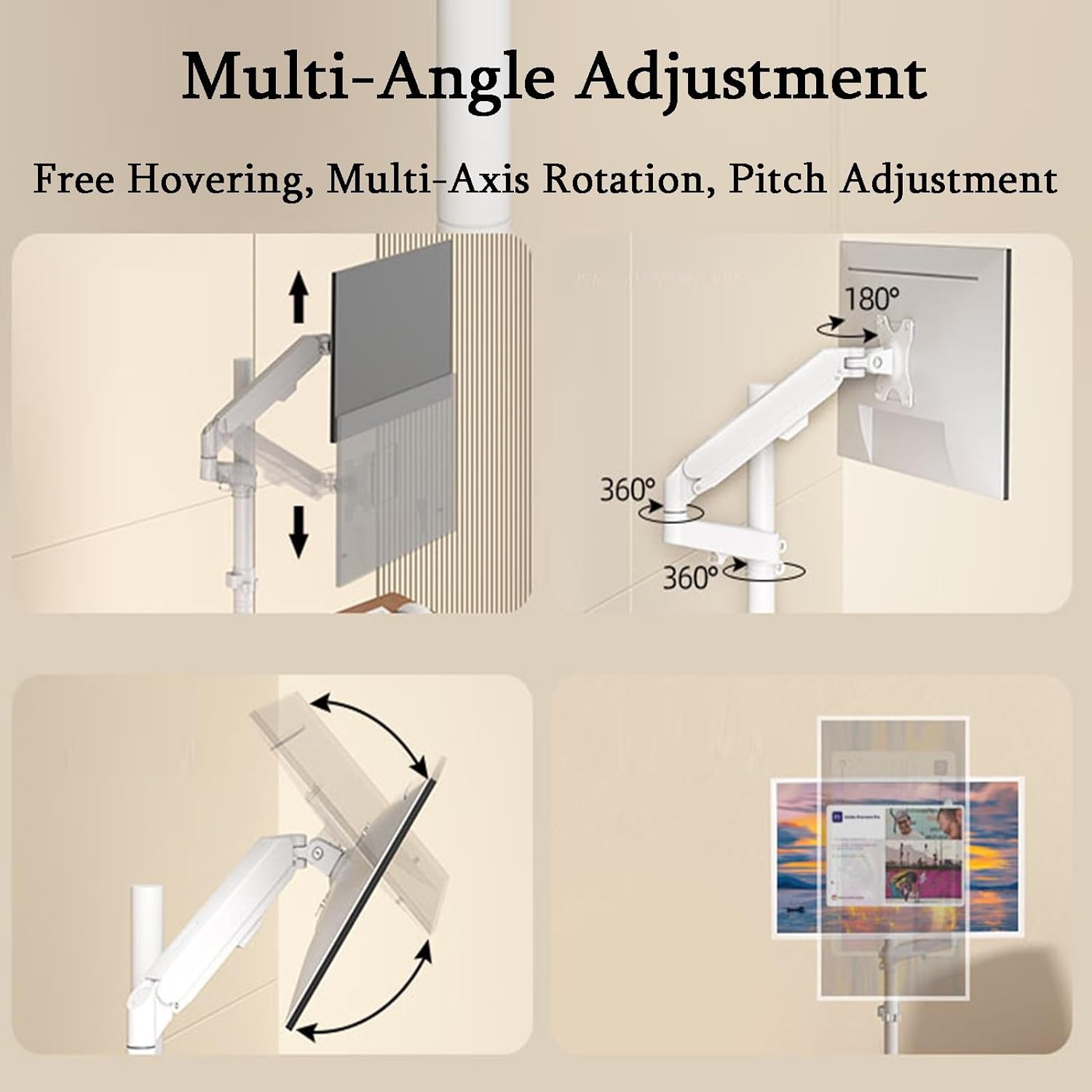 Laptop Floor Stand,Portable Steel Computer Shelf,Adjustable Mobile,for Home Outdoor Office,Load 2 to 9kg(White)