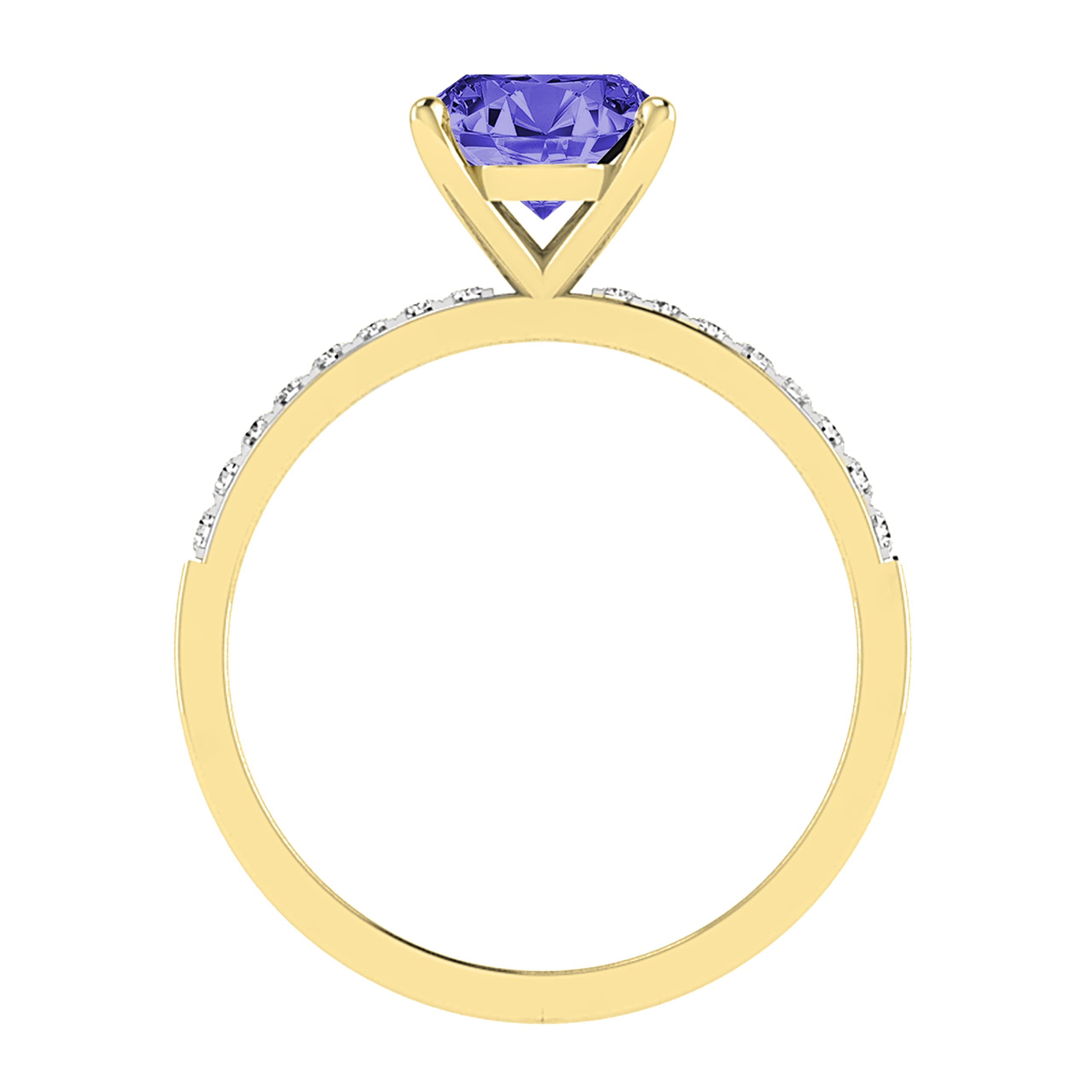 Dazzlingrock Collection Anillo de compromiso de oro amarillo de 14 quilates con piedras preciosas ovaladas y diamantes blancos redondos de 9 x 7 mm para mujer, Oro amarillo tanzanita Diamante blanco