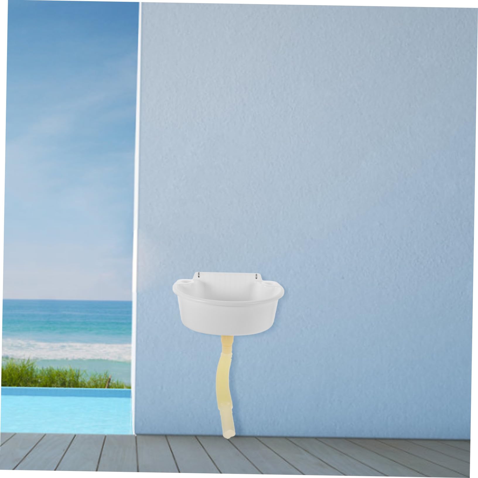 HOMSFOU Lavabo de Baño Pequeño Lavabo de Pared sin Perforación con Tubo Plástico 75 Cm Diseño Compacto para Baños Pequeños y Balcones Color Claro 31x21 Cm Instalación Fácil para Espacios