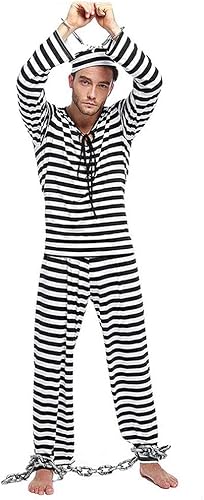 Amazon Co Jp Himoe プリズナー 囚人 囚人服 白黒ストライプ コスプレ衣装 大人用 ハロウィン コスチューム 手錠付きボーダー Mサイズ 男性 ホビー