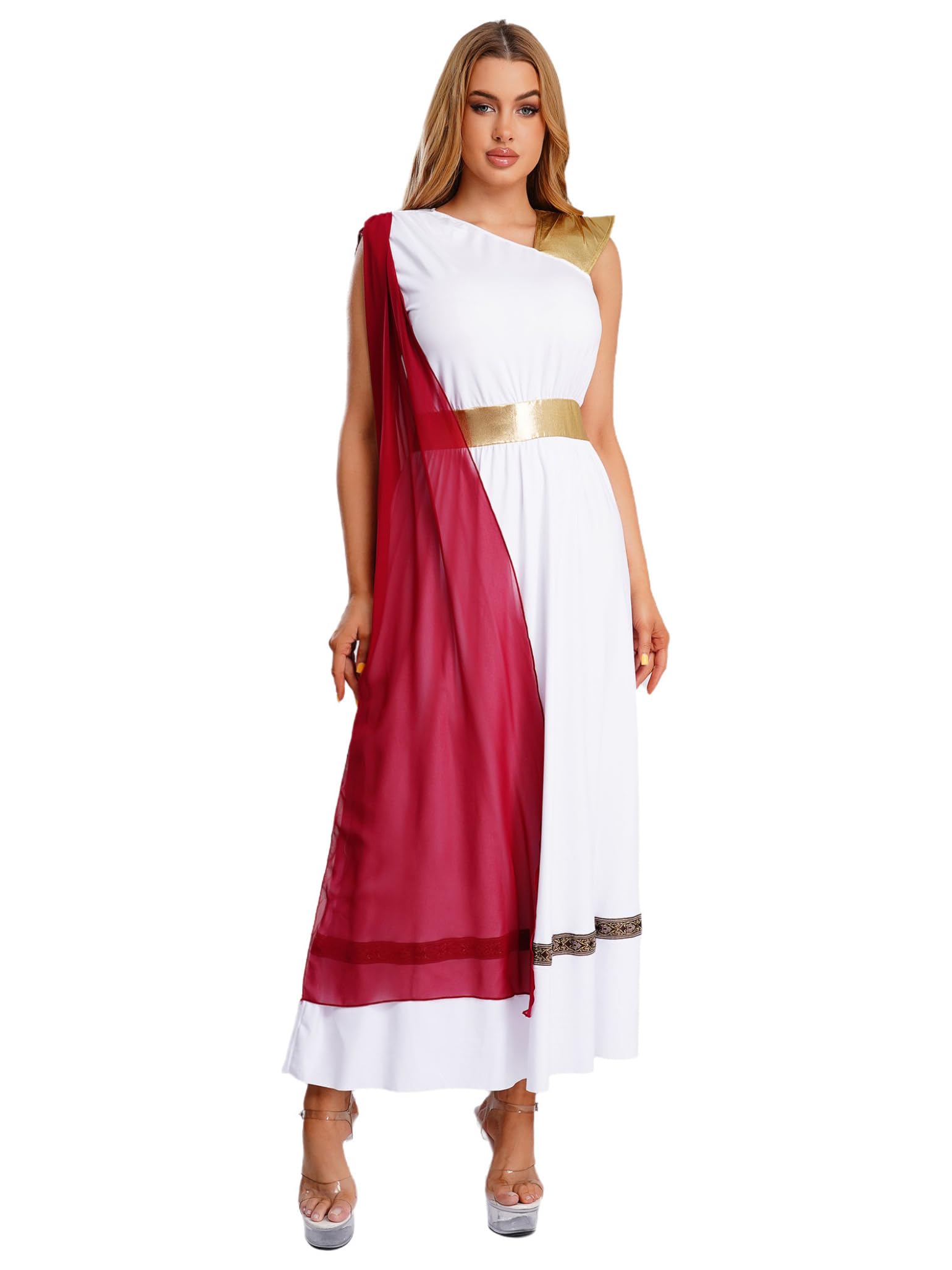 Moggemol Women's Toga Costume Halloween Cosplay Roman God Grecian Dress Sleeveless Lyrical Dancewear Burgundy XL