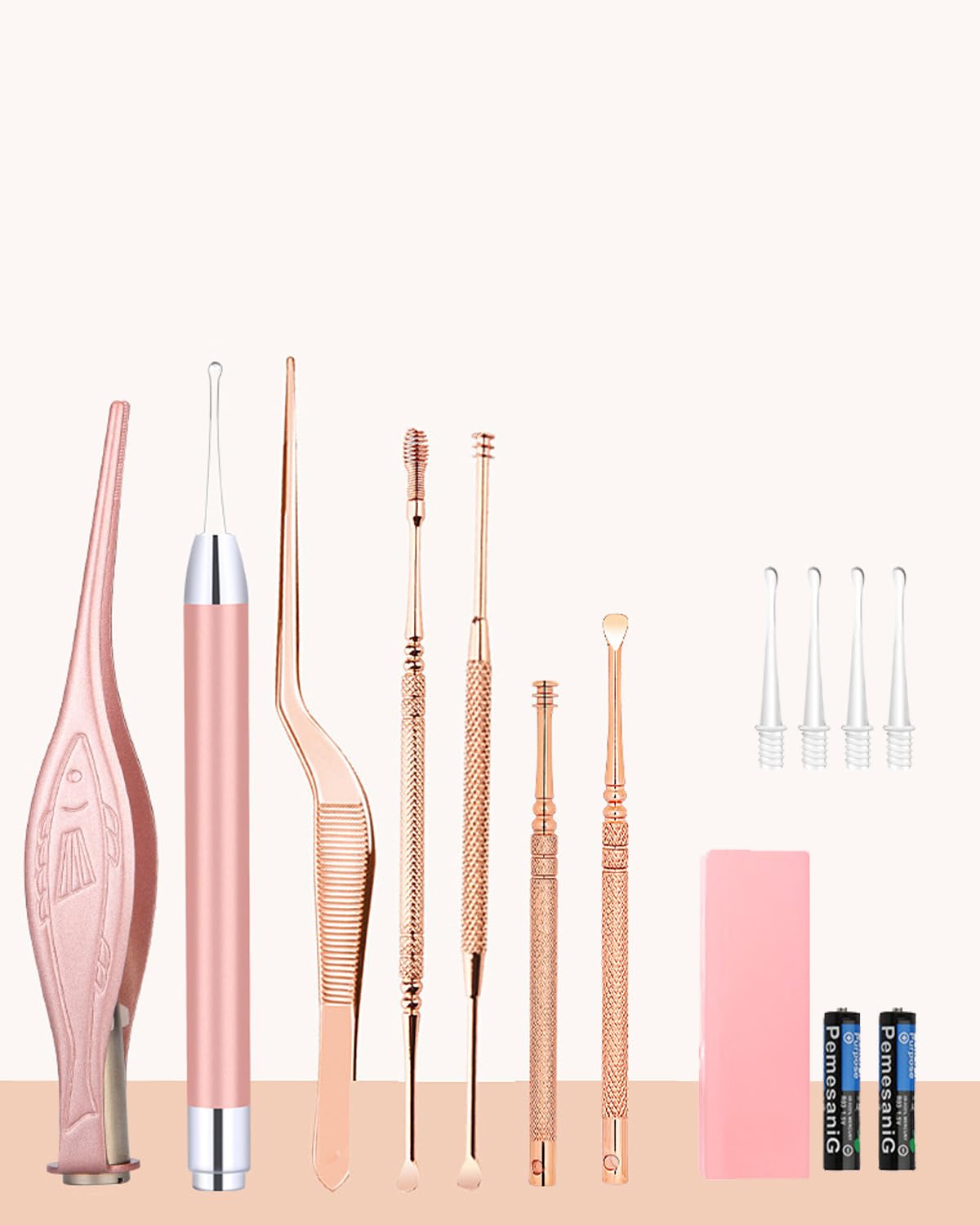 7Pcs Ear Wax Removal Tool with Light: Ear Cleaner Kit-Ear Scope with Stainless Steel 360° Spiral, Earwax Spoon Digger & Ear Tweezers with LED Light for Adults Kids - Ear Wax Remover with Storage Box