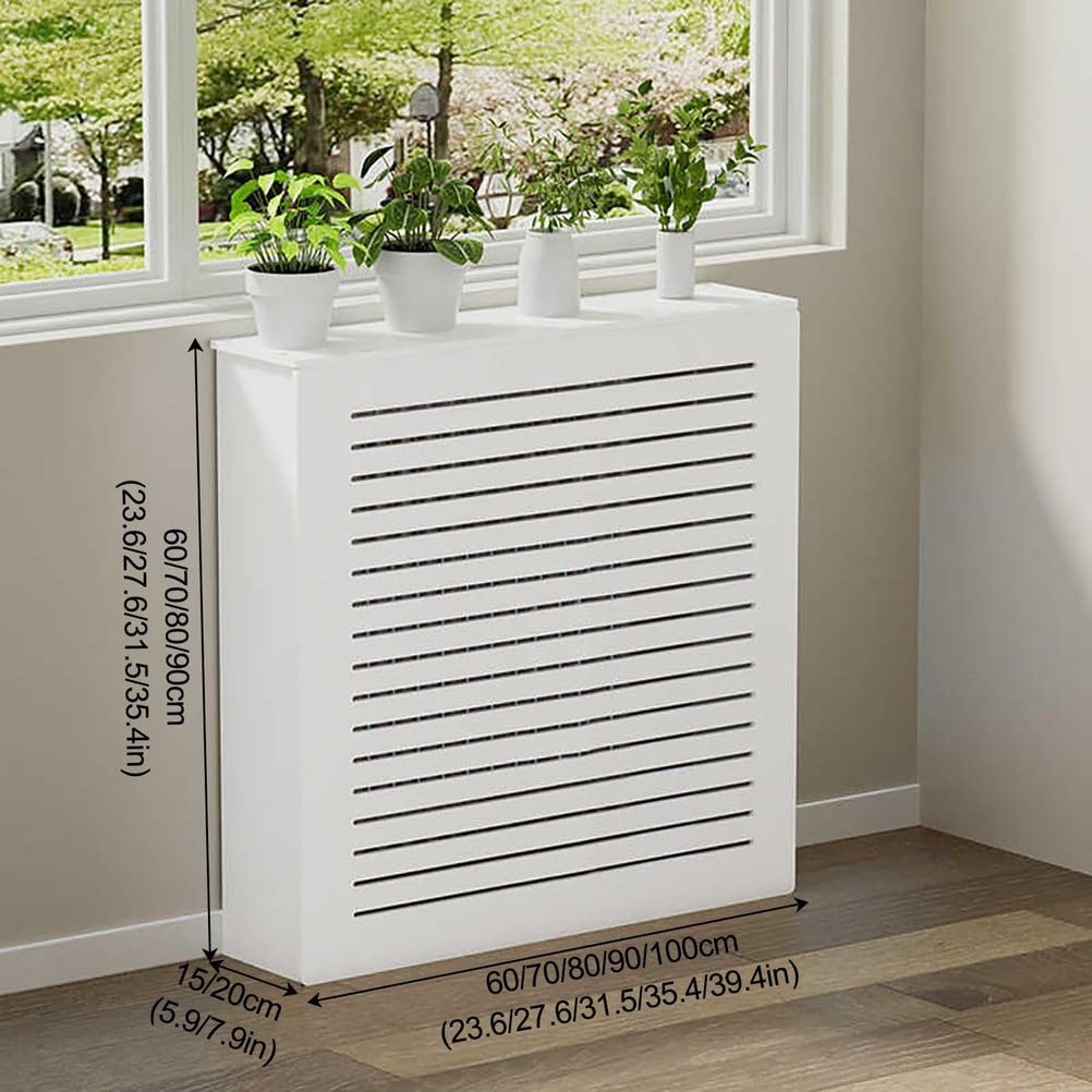 Generico Copritermosifone Moderno Personalizzabile e ripiano per mobiletto riscaldante, griglia a persiana Bianca per Arredamento casa, 60x90x15 cm - Soluzione di Riscaldamento Elegante e sicura