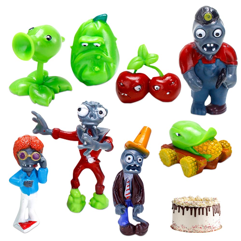 Mini Figuras Set, 8 Piezas Plants vs. Zombies Figurines Cake Decoration Modelos De Animación Tarta Figurita Deco para Niños Decoración de Fiesta Regalo de Cumpleaños