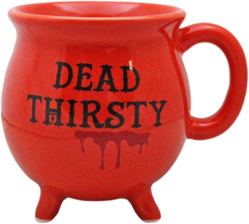 Ebros Gift Colorful Wicca Reduction Fired Porcelain Cauldron Shaped Mug 16oz With Handle Coffee Tea Cereal Mugs Bowls Witchcraft Halloween (Red Dead Thirsty)