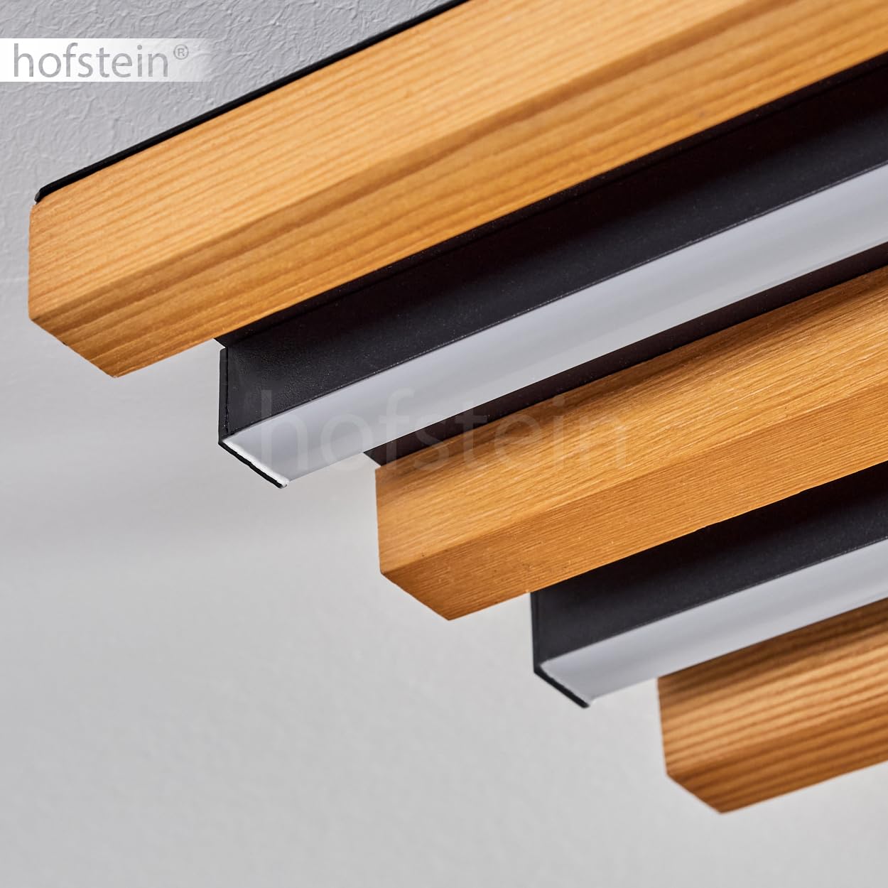 LED Deckenleuchte Favorina, dimmbare Deckenlampe aus Metall/Holz/Kunststoff in Schwarz/Natur/Weiß, 30 Watt, 3400 Lumen, 3000 Kelvin, Länge 81 cm, dimmbar über Lichtschalter