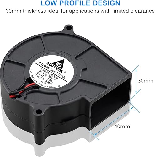 Miniatura 5 de GDSTIME 2.953 in x 1.181 in 7530 DC 12 voltios sin escobillas Turbo ventilador ventilador de refrigeración 2Pin