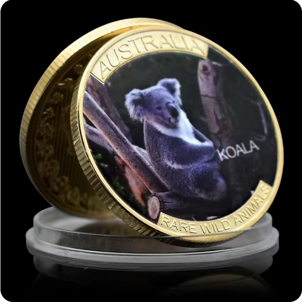 Rezajduie Golden Commemorative Coin Australian Rare Wild Animals Plated Coin Kangaroo/Cassowary/Koala/Wombat/Platypus Memorial Medal Crafts