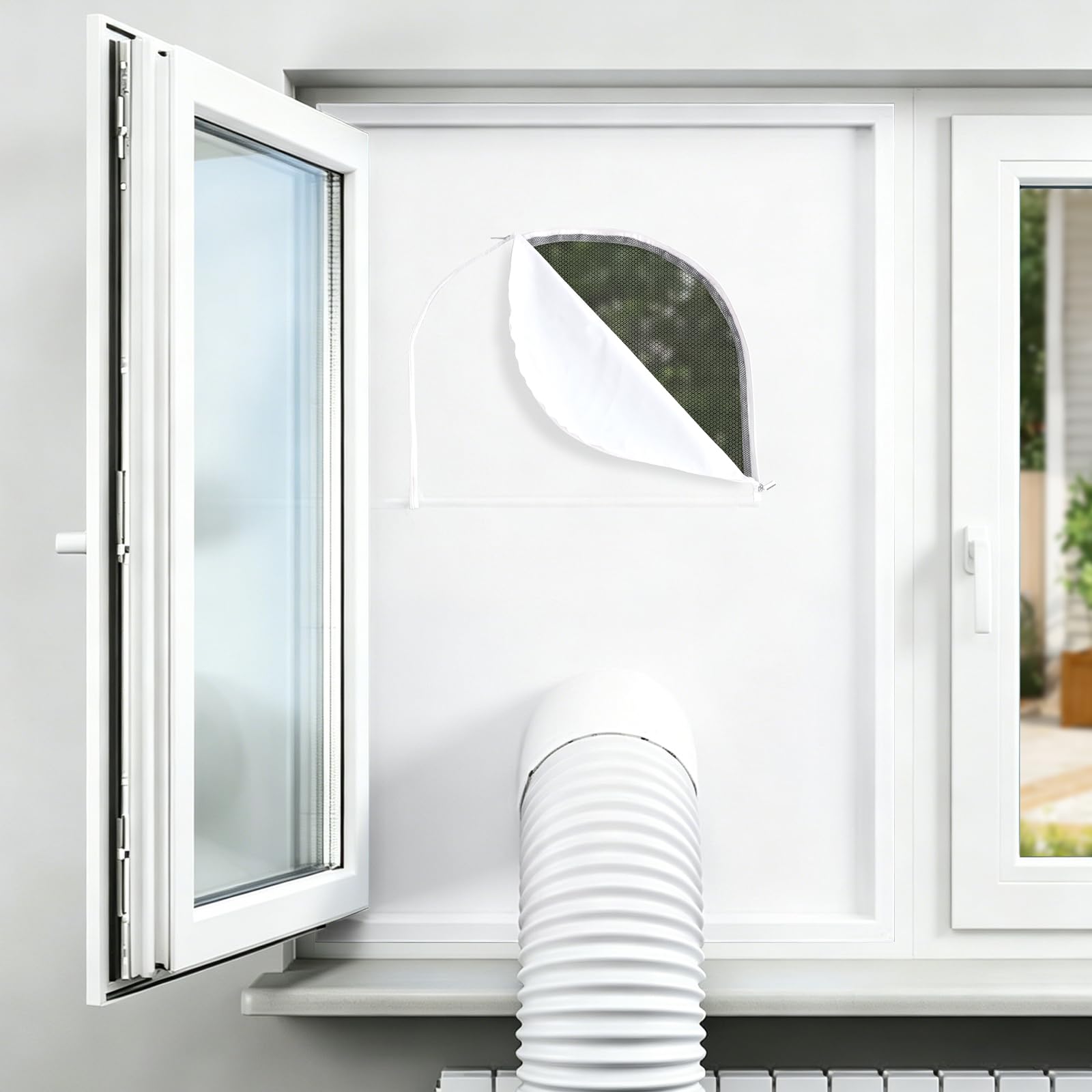 GHIBFBT AC Window Seal, Cuttable 600D Oxford Cloth Aircon Window Venting Kit with Adhesive Tape, Casement Window Air Conditioner Kit for Any Shape Window (114 * 133cm)