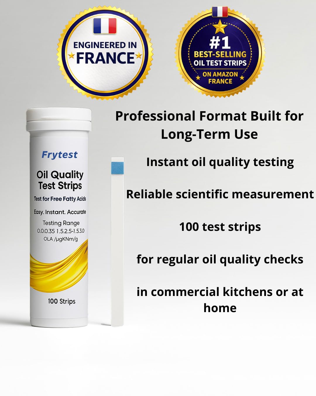 Cooking & Frying Oil Tester Kit – Fast & Simple Oil Quality Test Strips to Reduce Oil Waste – Clear FFA Results for Restaurants & Kitchens – 100 Strips