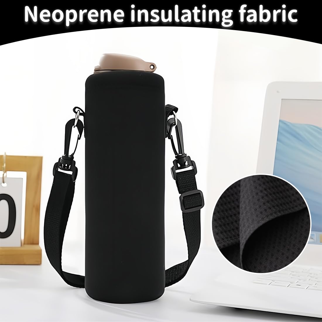 Housse Isotherme En Néoprène Pour Bouteille 550 Ml – 19 X 6,8 Cm, Imperméable, Légère, Pliable, Pour été/hiver, Grise