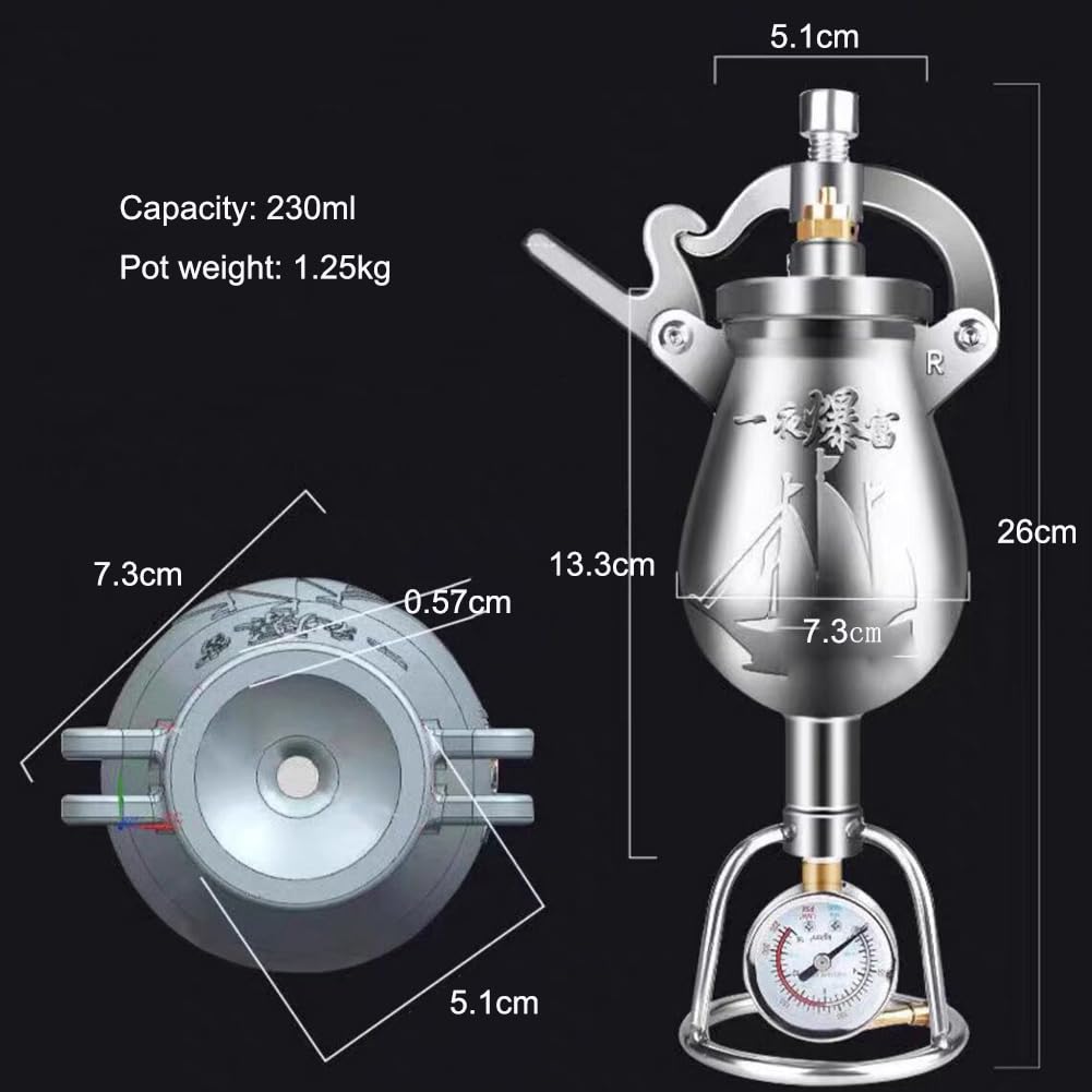 SAAKO Macchina per Popcorn Tradizionale Cinese, Acciaio Inossidabile, Riproduzione 5:1, Riscaldamento a Fuoco, valvola limitatrice di Pressione, Amplificatore Alimentare per Cannone Manuale da 230 ml