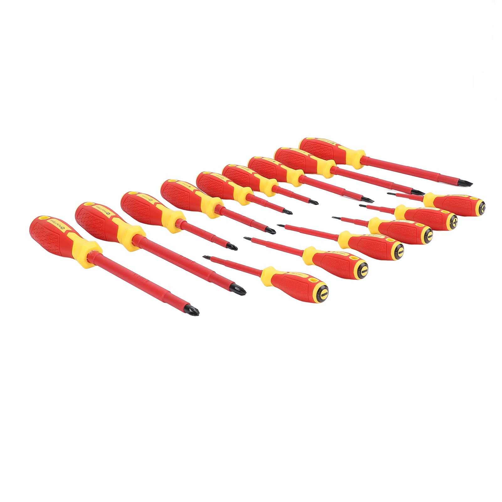 Juego de destornilladores aislados para electricistas de 15 piezas y 1000 V, kit profesional de destornilladores eléctricos de cromo-vanadio con empuñadura ergonómica acolchada par
