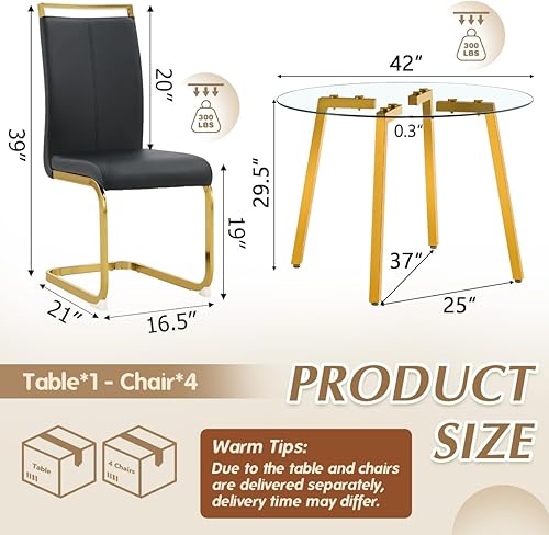 Miniatura 3 de Juego de mesa de comedor gopop de 5 piezas para 4, juego de mesa de comedor redonda de vidrio para 4, mesa de vidrio templado con 4 sillas con Mesa