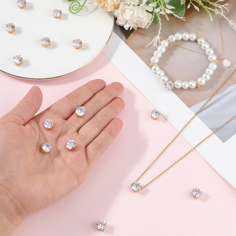 Beebeecraft 1 Box 15Pcs Cubic Zirconia Link Charms 18K Gold Plated Brass Flat Round Link Connector Charms for Jewelry Making