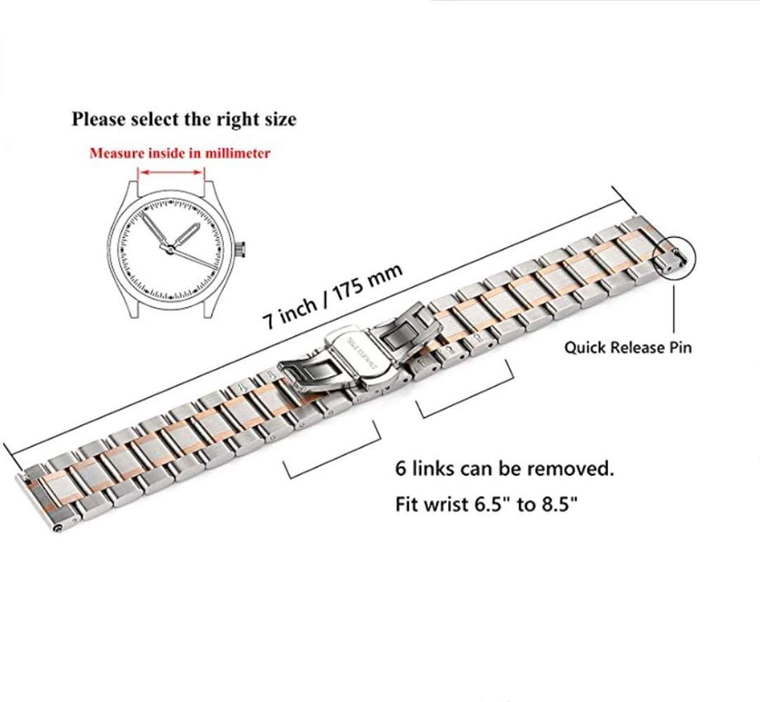 JY Quick Release Watch Strap 18mm 19mm 20mm 21mm 22mm 24mm Premium Solid Stainless Steel Watch Band Replacement. (21mm, Silver and Rosegold)