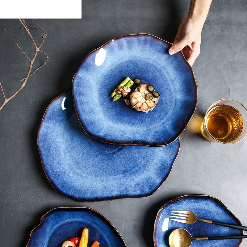 Grandes assiettes plates en céramique de style japonais - Design irrégulier - Empilables - Pour salade et dessert - Service de table XL - Parfait pour le divertissement et une utilisation quotidienne