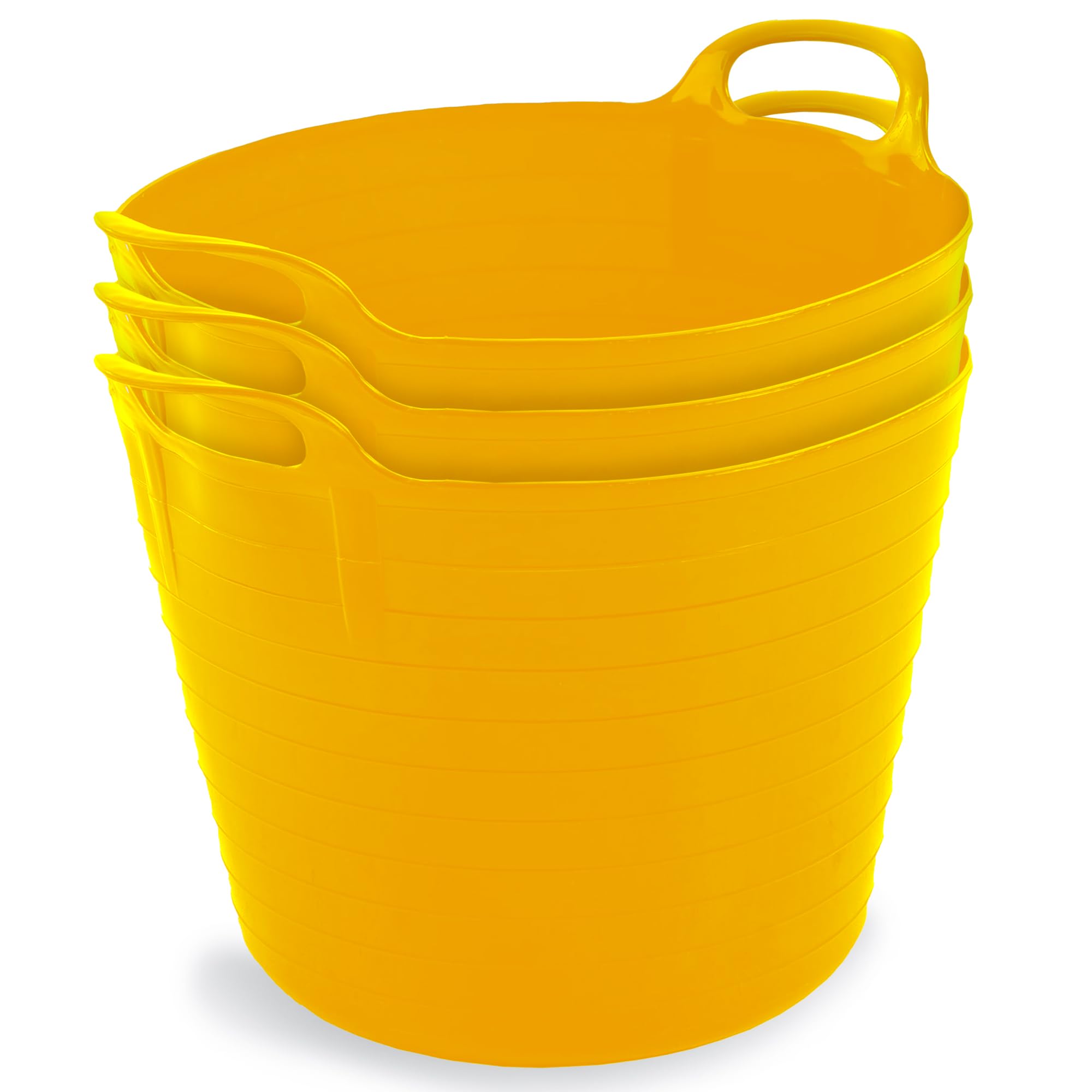 Neat. Yellow Neat Plastics 42L Flexi Tubs 3 Pack - Versatile Large Garden Tubs With Handles, Heavy Duty, Ideal Bath & Flexi Bucket, Durable Flexible Bucket For Home & Garden (Yellow)