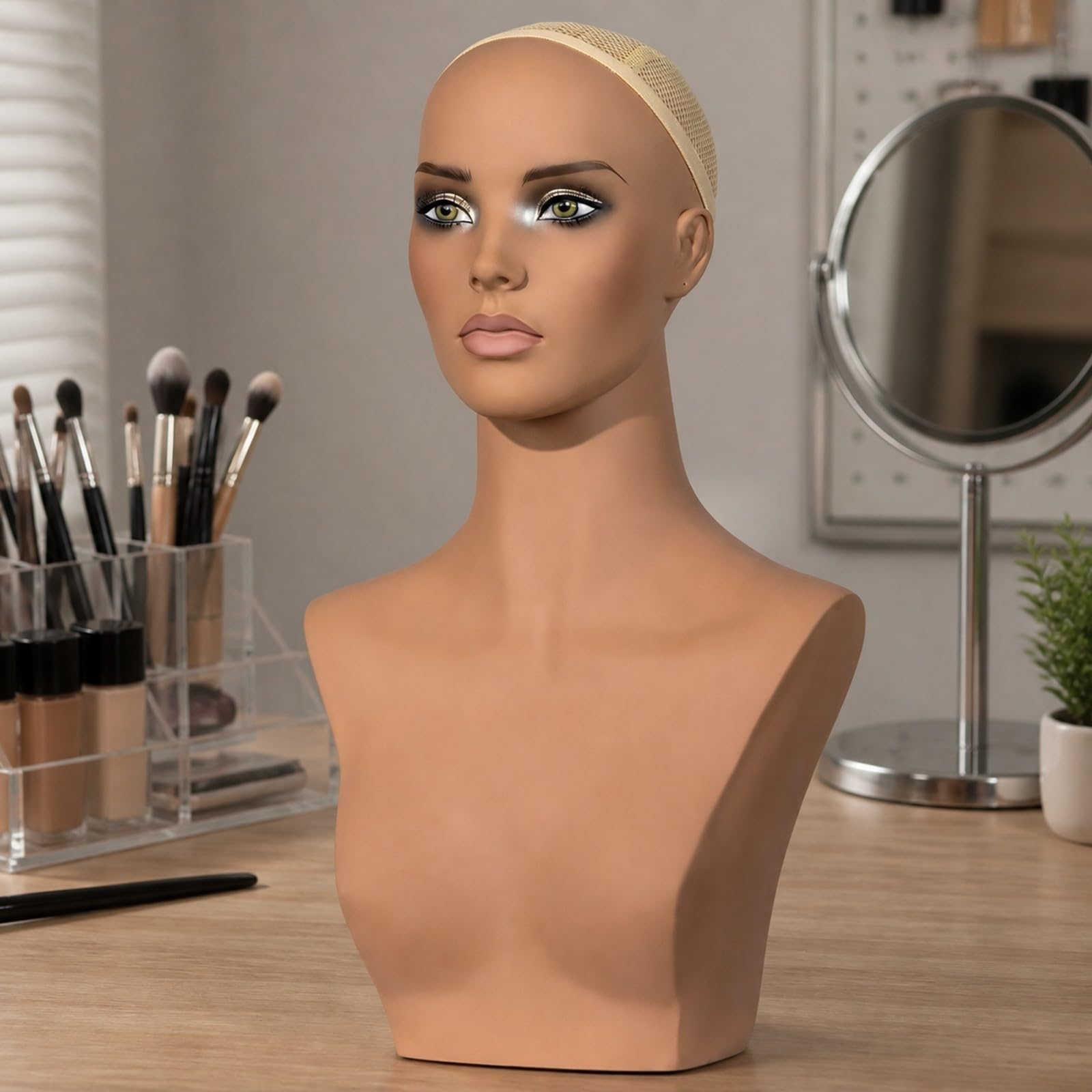 Qianly Testa di Manichino Femminile Realistico Testa di Manichino in PVC Professionale per Parrucchieri, Fotografia