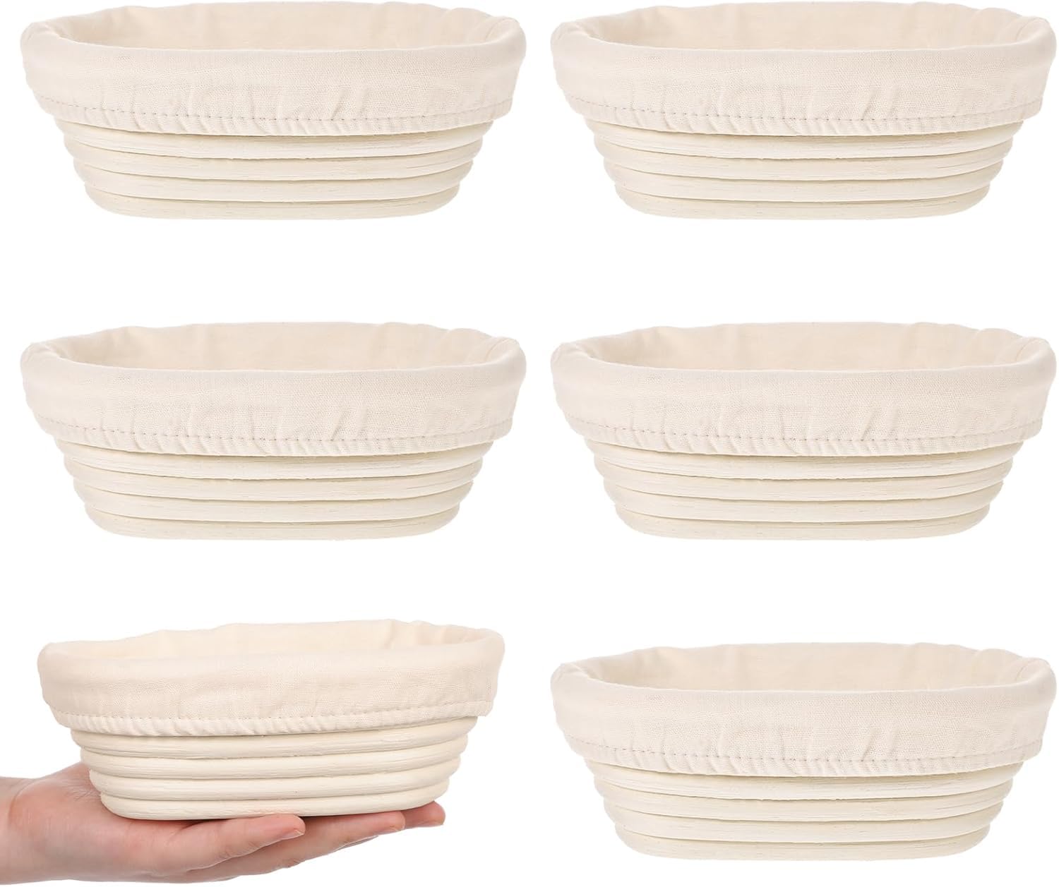 Lot de 6 Banneton pour Pain Ovale avec Doublure de Tissu, Petits paniers banneton de 15,2 cm, Accessoires pour la Cuisson du Pain, paniers de Fermentation en rotin pour la préparation de la