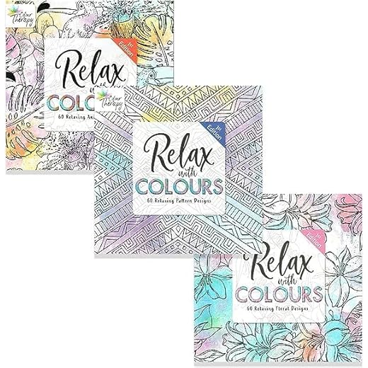 Styloo Libros para colorear para adultos, juego de 3 libros, 180 diseños, ilustraciones de animales, flores y patrones, bloc de dibujo Mindfulness y relajante, serie 3 (3 libros)