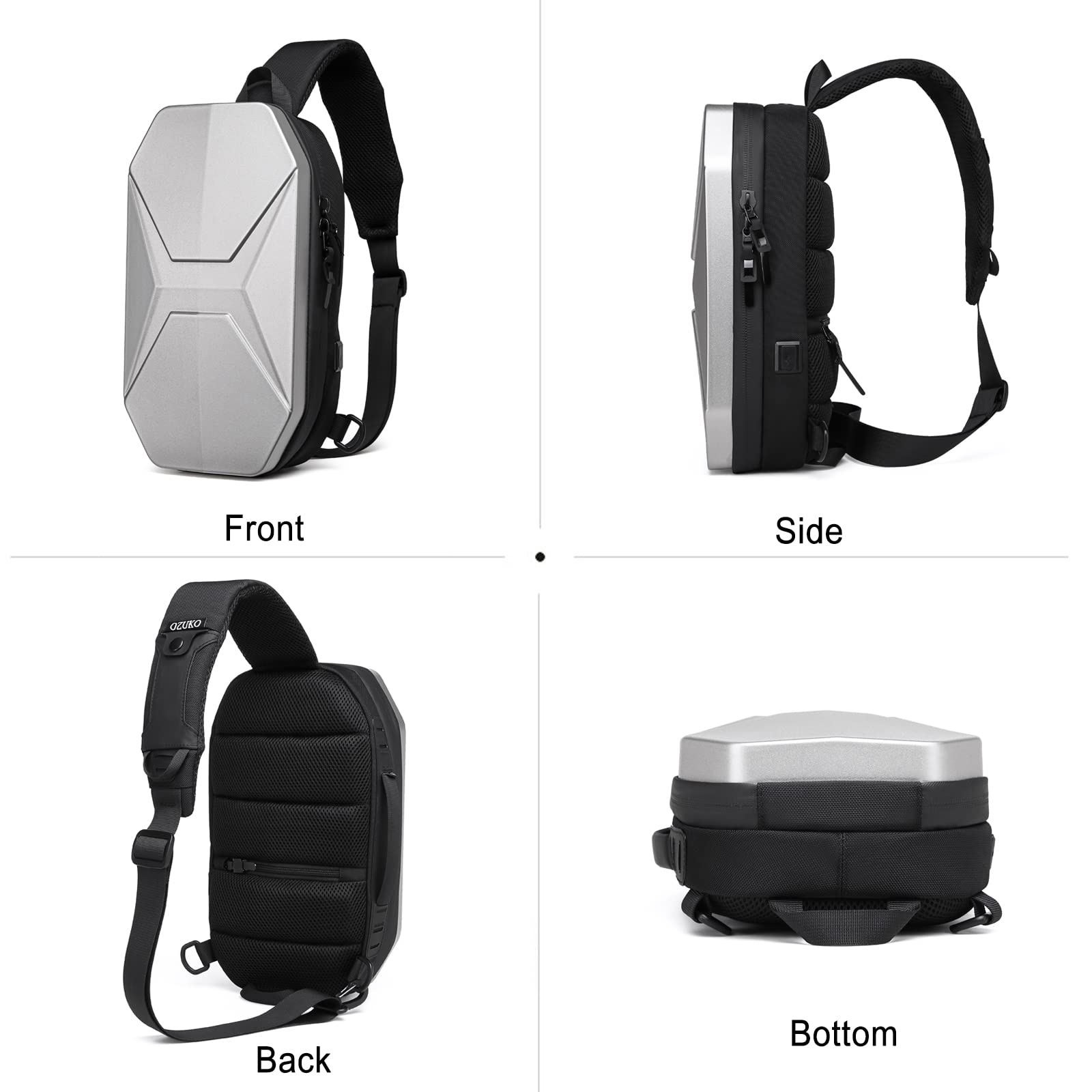FANDARE Moda Torba na Klatkę Piersiową, Torba na Ramię z USB Męska do Podróży, Pieszych Wycieczek, Jazdy na Rowerze, Joggingu - Wodoodporna EVA Daypacks