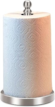 Exilon Paper Towel Holder Countertop with Weighted Base, One-Handed Design No Tipping Over, Stainless Steel Paper Towel Holder Stand in Brushed Nickel Finish