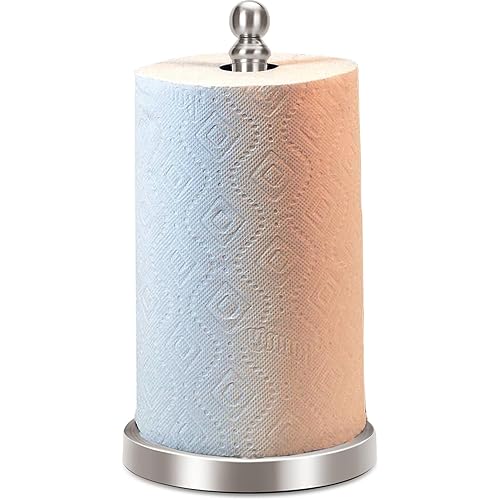 Paper Towel Holder Countertop with Weighted Base, One-Handed Design No Tipping Over, Stainless Steel Paper Towel Holder Stand in Brushed Nickel Finish