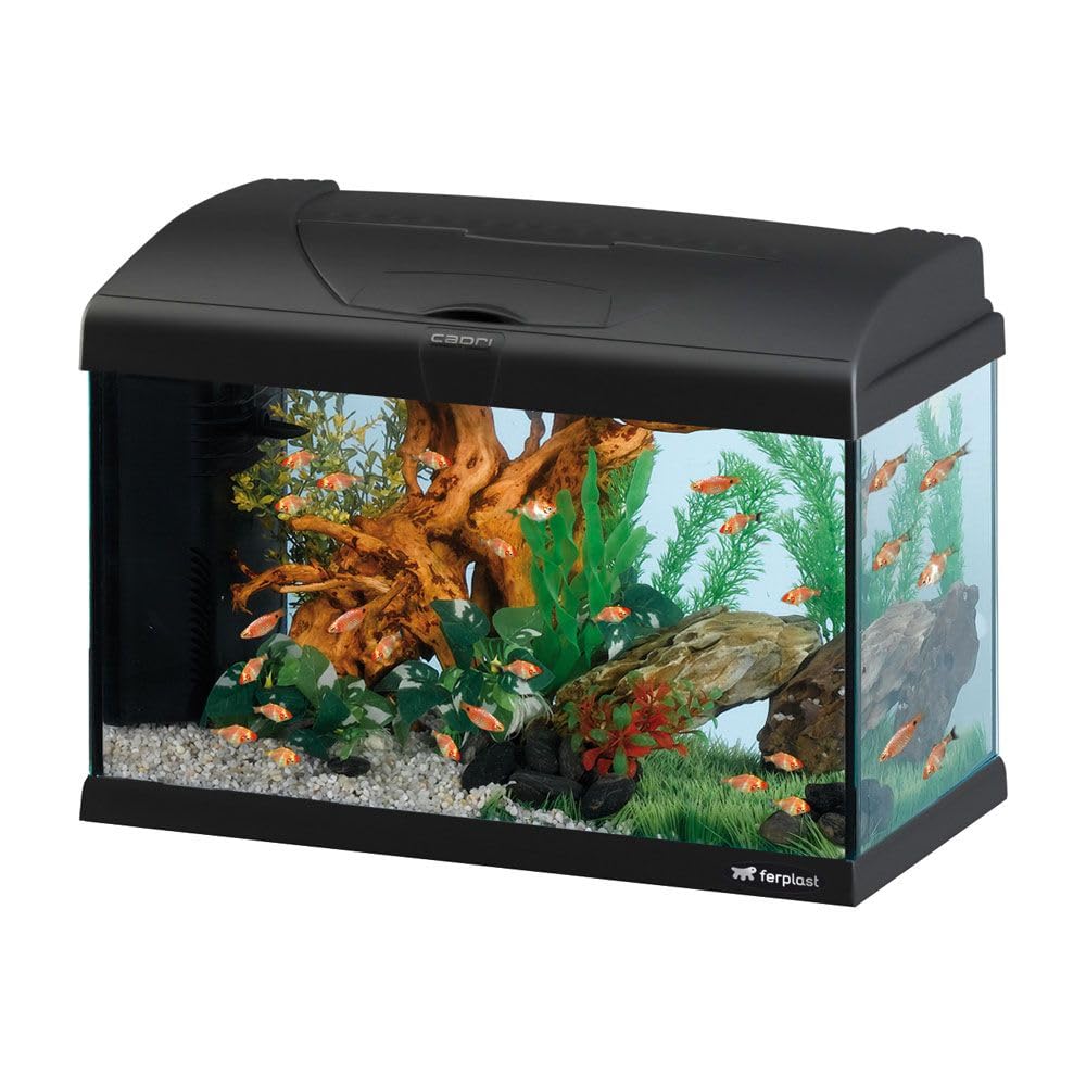Hydor Acquario 40 Litri in Vetro per Pesci Tropicali o d'Acqua Dolce, Include: Lampada LED, Filtro Interno a 2 stadi per acqua cristallina, Riscaldatore, 52 x 27 x h 36 cm. Nero